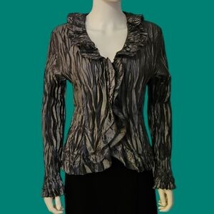SERENADE NY 1990s Metallic Satin Crinkle Jabot Disco Goth Castlecore Shirt